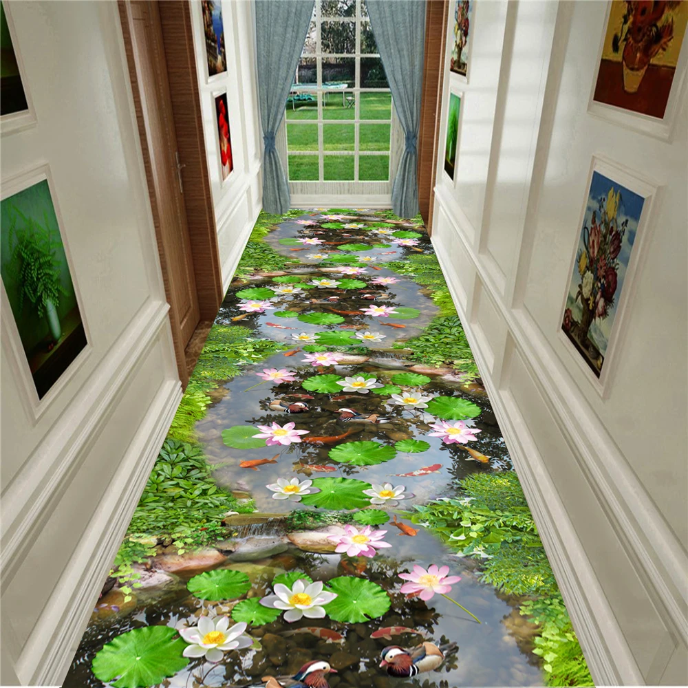 Lotus Goldfish 3D Carpets Living Room Carpets Hallway Corridor Area Rug Plants Bedroom Rugs Kitchen Doorway Entrance Doormat