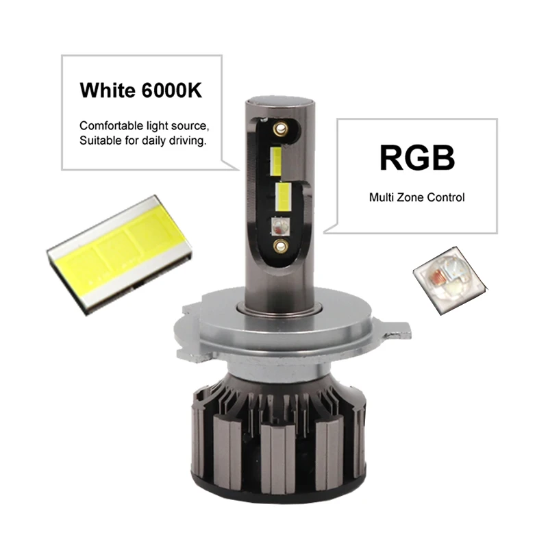 Niscarda 2Pcs H4 H1 H3 H7 H8 H11 9005 9006 80W Car LED RGB Headlight Kit Phone APP Control Bulb Lamp