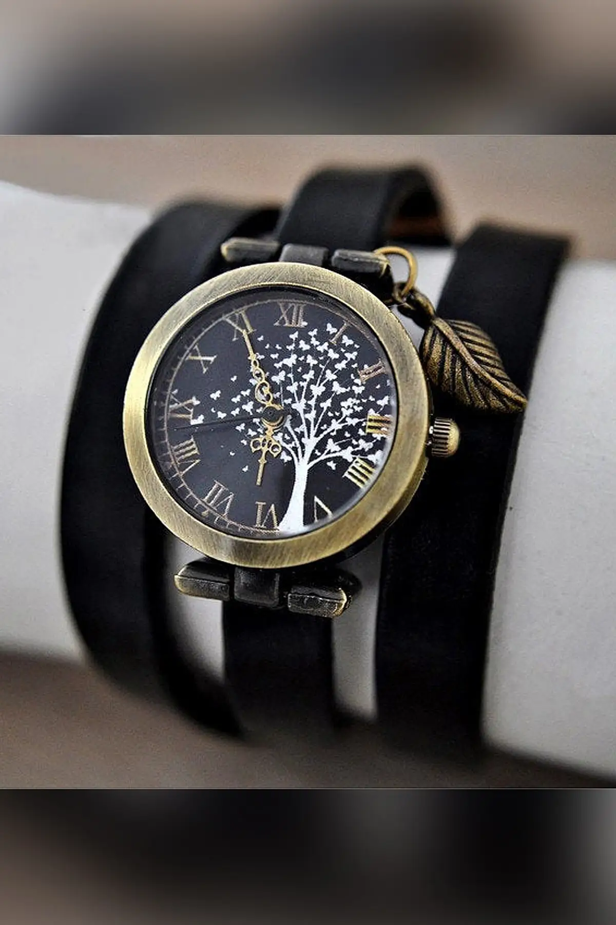 Butterfly Tree Original Leather Wristwatch Clock