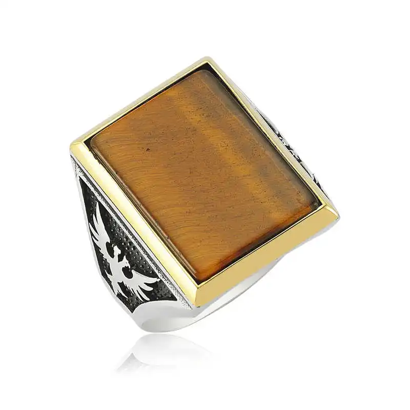 Silver Tiger Eye Men's Ring - 925 Sterling Men's Jewelry Wedding Birthday Gift - Box - Men - Fashion - Botiva - Size - Turkish - Patterned Embroidery