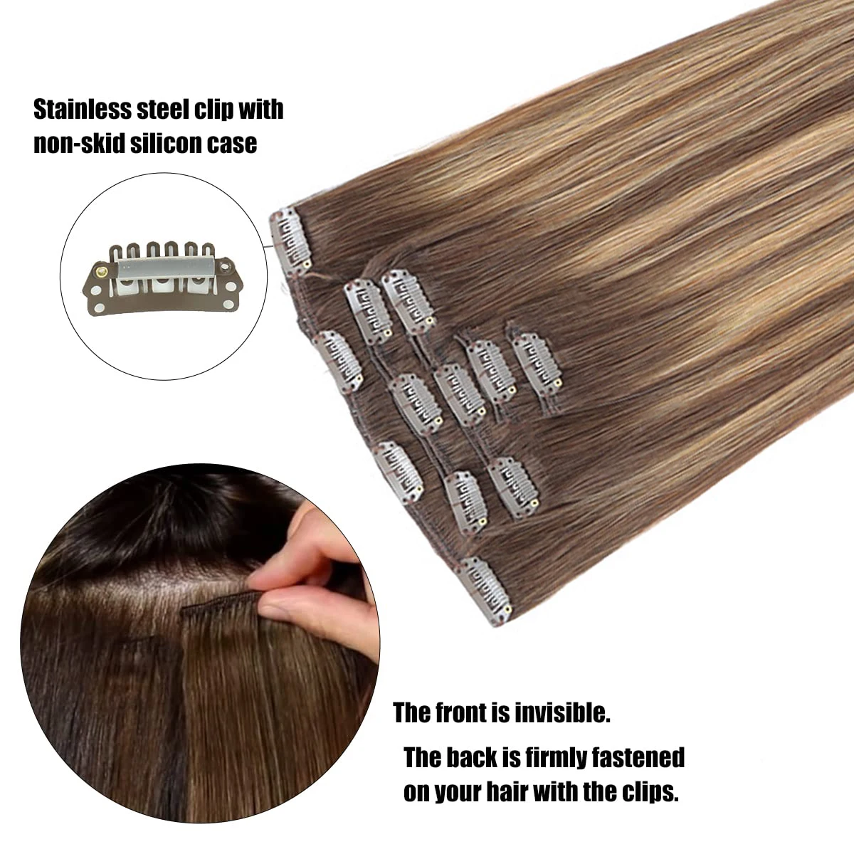 Human Clip In Hair Extensions Straight Remy Hair Natural Black Light Brown Honey Ombre Hair Extensions With Clips 75g-85g