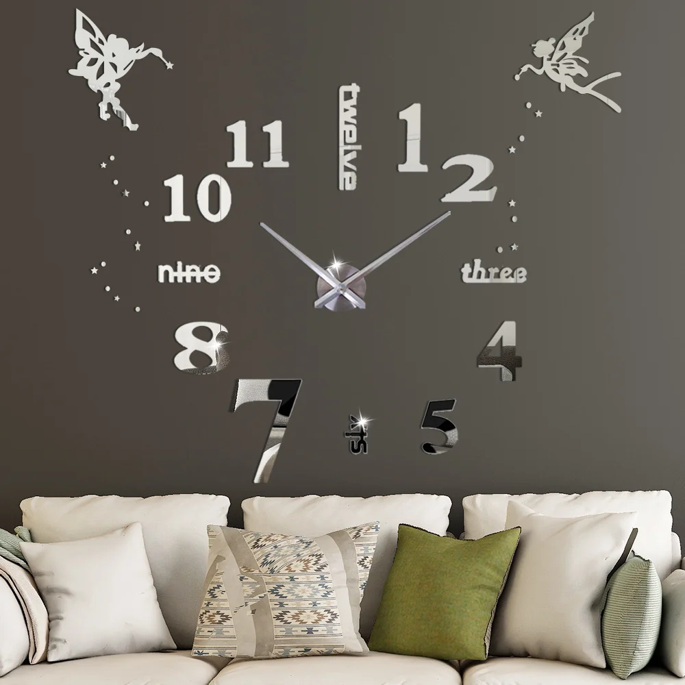 Digital Wall Clock Quartz Silent 3D DIY Large Decorative Clock Acrylic Mirror Wall Stickers for Living Room Decor