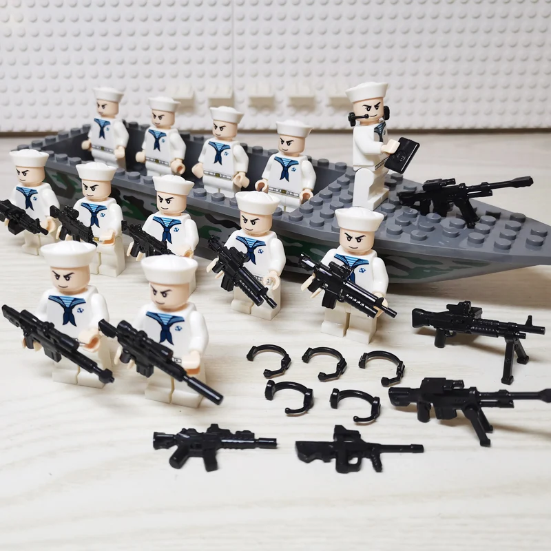 Novel and Funny Toy DIY Assembling Building Blocks Navy Man Model Military Mini Soldier Gun Creative Boy Gift