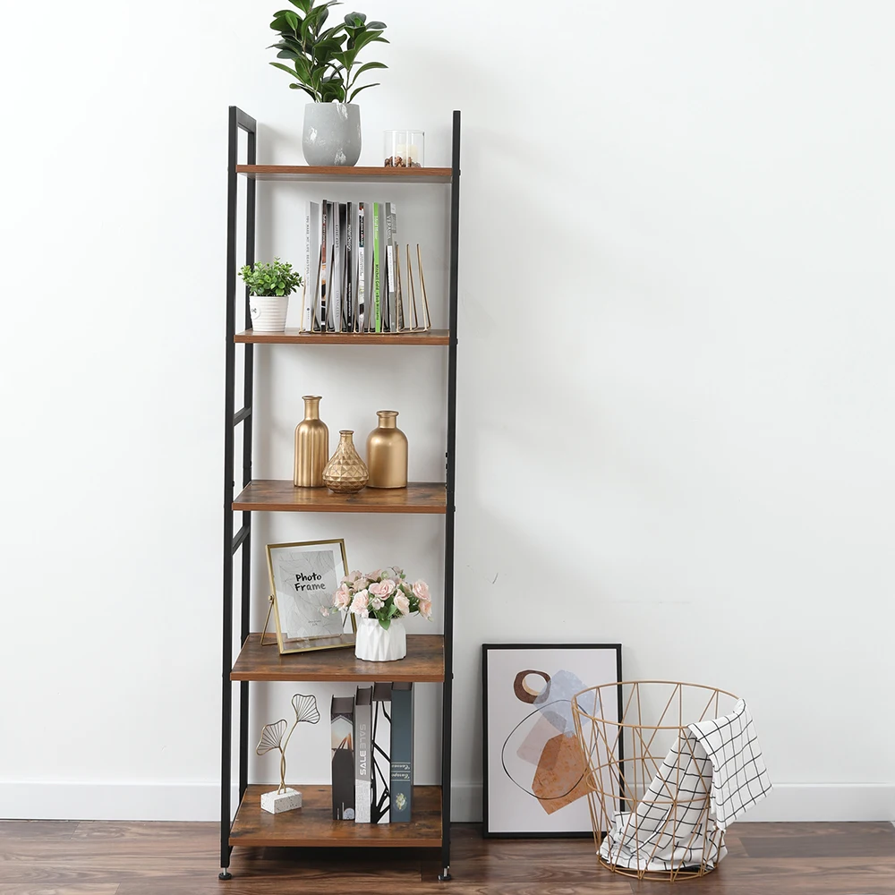 5-Tier Bookcase Corner Shelf Free Standing Ladder Shaped Plant Flower Stand Rack Bathroom Storage Modern Furniture Home Office