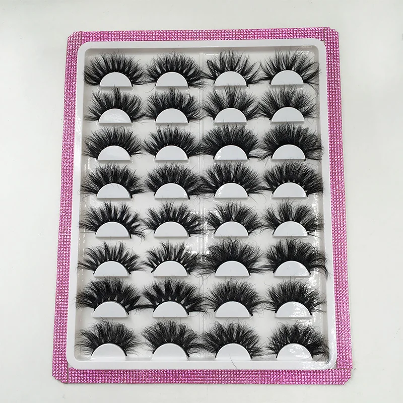 Wholesale Cruelty Free Natural 25mm 27mm 30mm Mink Eyelashes 16pairs Lash Book Diamond 3D Lashes Package In White Tray