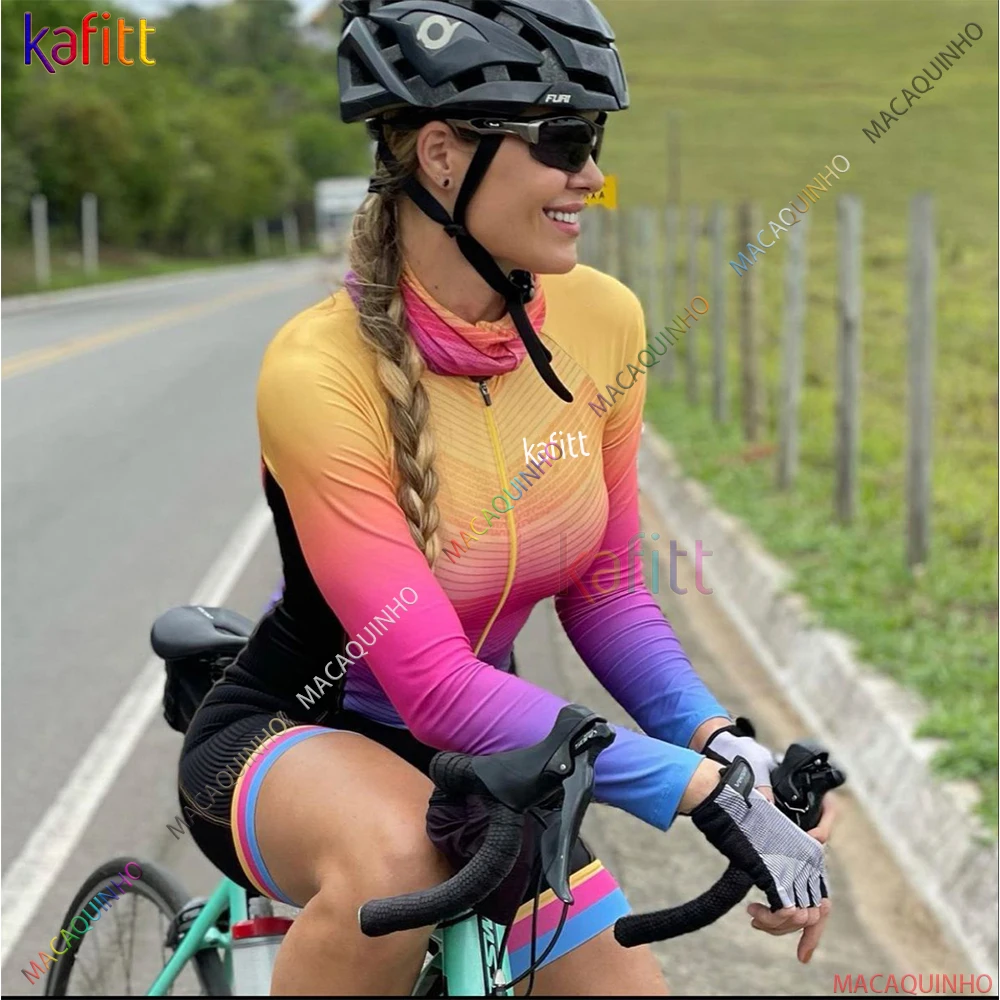 Triathlon Gym Women's Clothing Long Sleeve Cycling Set Kafitt Cyclist Overalls Gel Pants