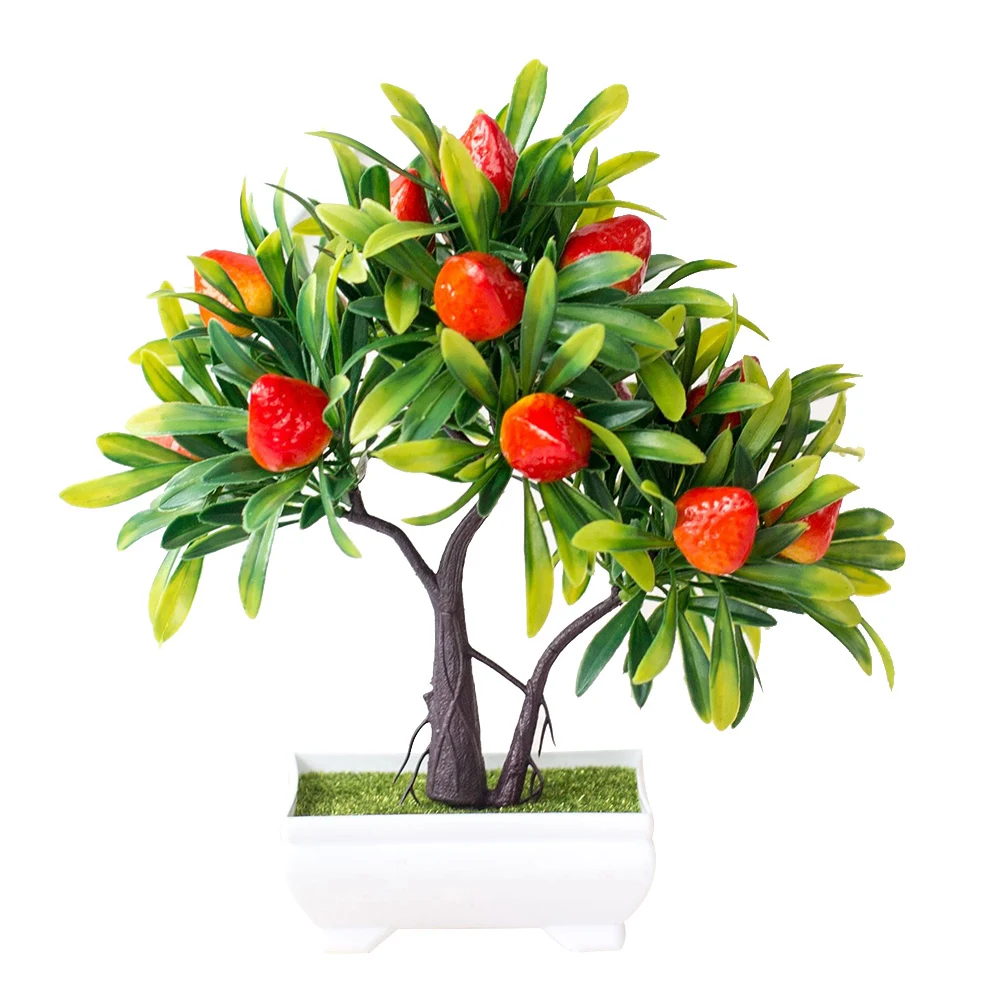 1Pc Potted Artificial Plants Bonsai Fruit Strawberry Tree Potted Bonsai Home Office Decor Store Gardening Accessary