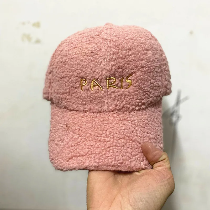 Winter Girl Ladies Ajustable baseball Caps New Female thick Warm Lamb Wool Snapbacks Trucker hats With PARIS embroidery