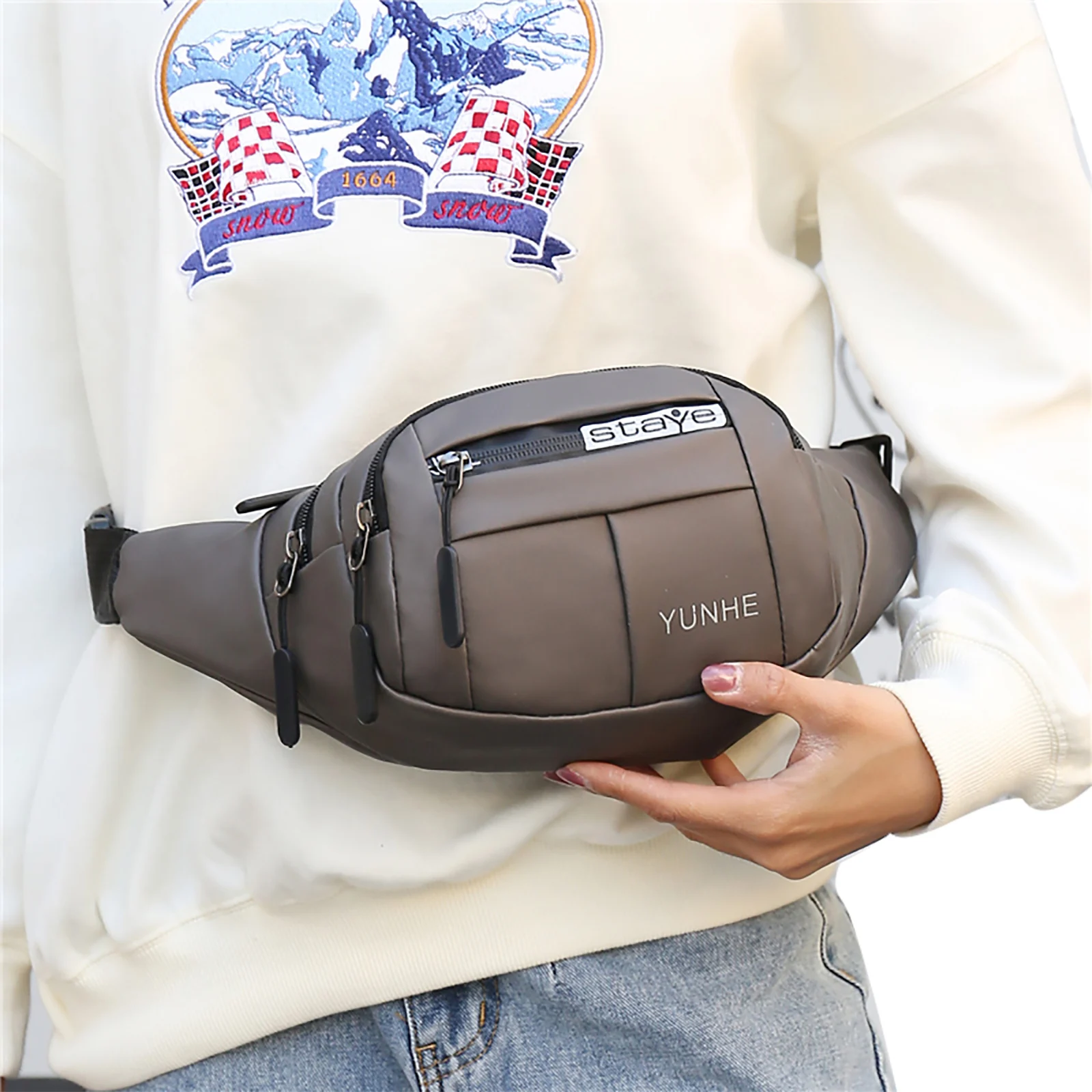 5 Types Of Men Waterproof Oxford Cloth Multifunctional Belt Bag Letter Printed Cross-Body Chest Pocket Zipper Closure Coin Purse