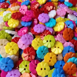 100 Pcs 13mm Candy Color Flower Plastic Buttons With Two Holes Children Clothing Buttons for DIY Sewing Appliques Craft