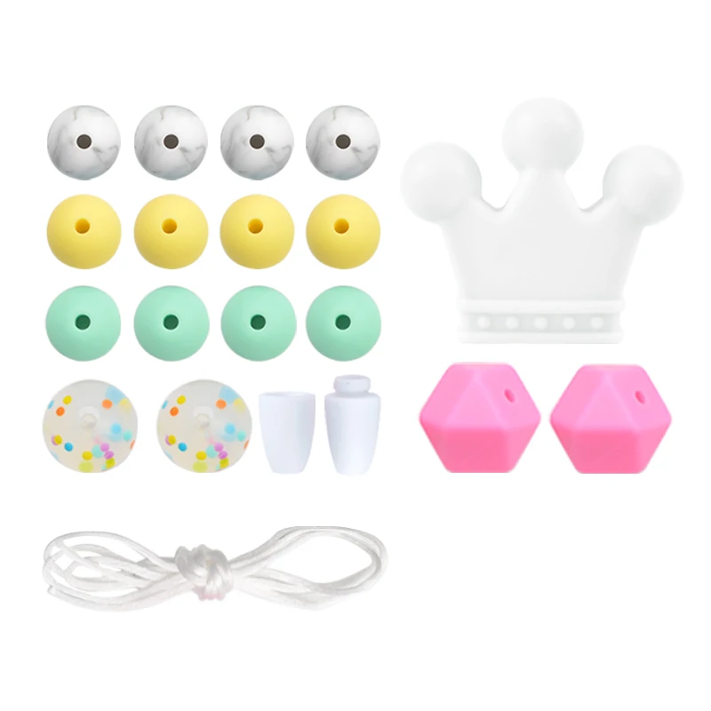 LOFCA Silicone Beads Set Rodent Food Grade BPA Free DIY Accessories Set Pacifier Chain Clips Crown Star Cartoon Holder Chain