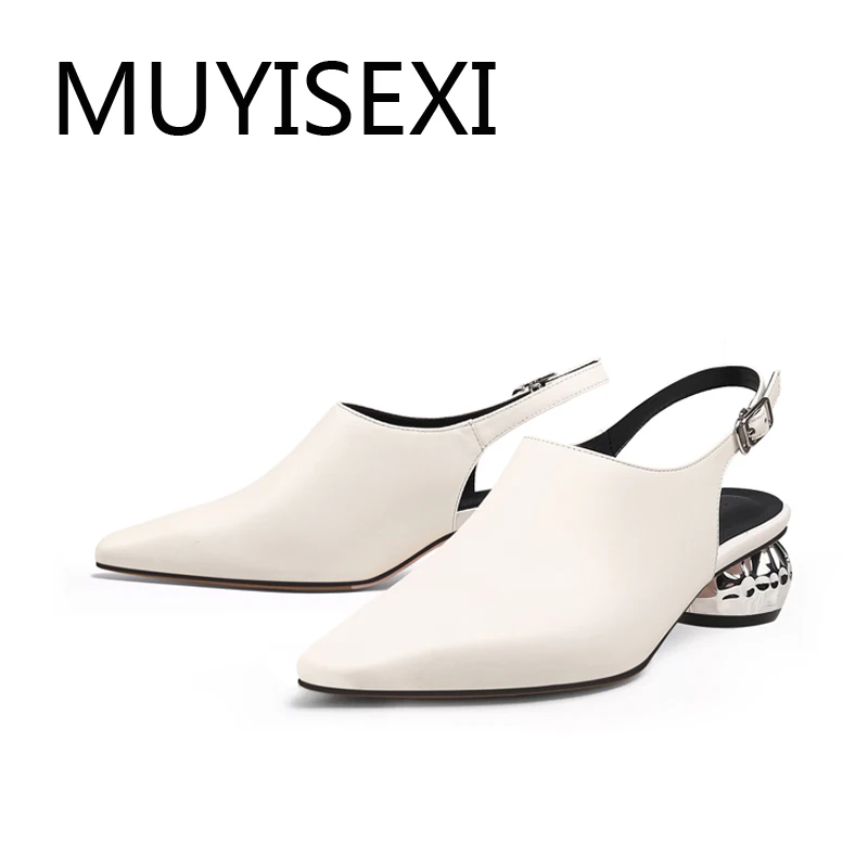 

Pumps slingbacks grain leather high quality shoes square toe 4cm low heel woman work daily wear elegant pumps HL231 MUYISEXI