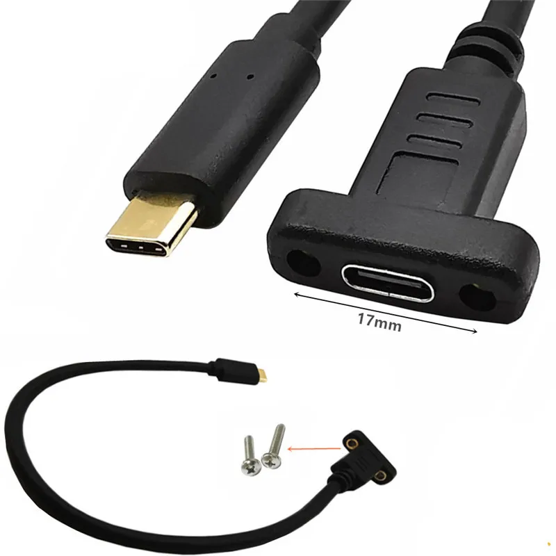 USB Tipe C Kabel Ekstensi USB 3.1 Data Kabel Video USB-C Laki-laki Ke Perempuan Extender Konektor Kabel dengan Sekrup Panel mount Terlindung
