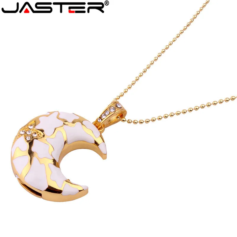 

JASTER Crystal moon style USB Flash Drive metal diamond jewelry USB Flash Disk Gift Crystal Necklace Pendrive 8GB 16GB 32GB 64GB