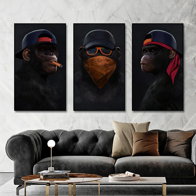 3 Monkeys Wise Cool Gorilla Poster Canvas Prints Wall Painting Wall Art For Living Room Animal Pictures Modern Home Decorations