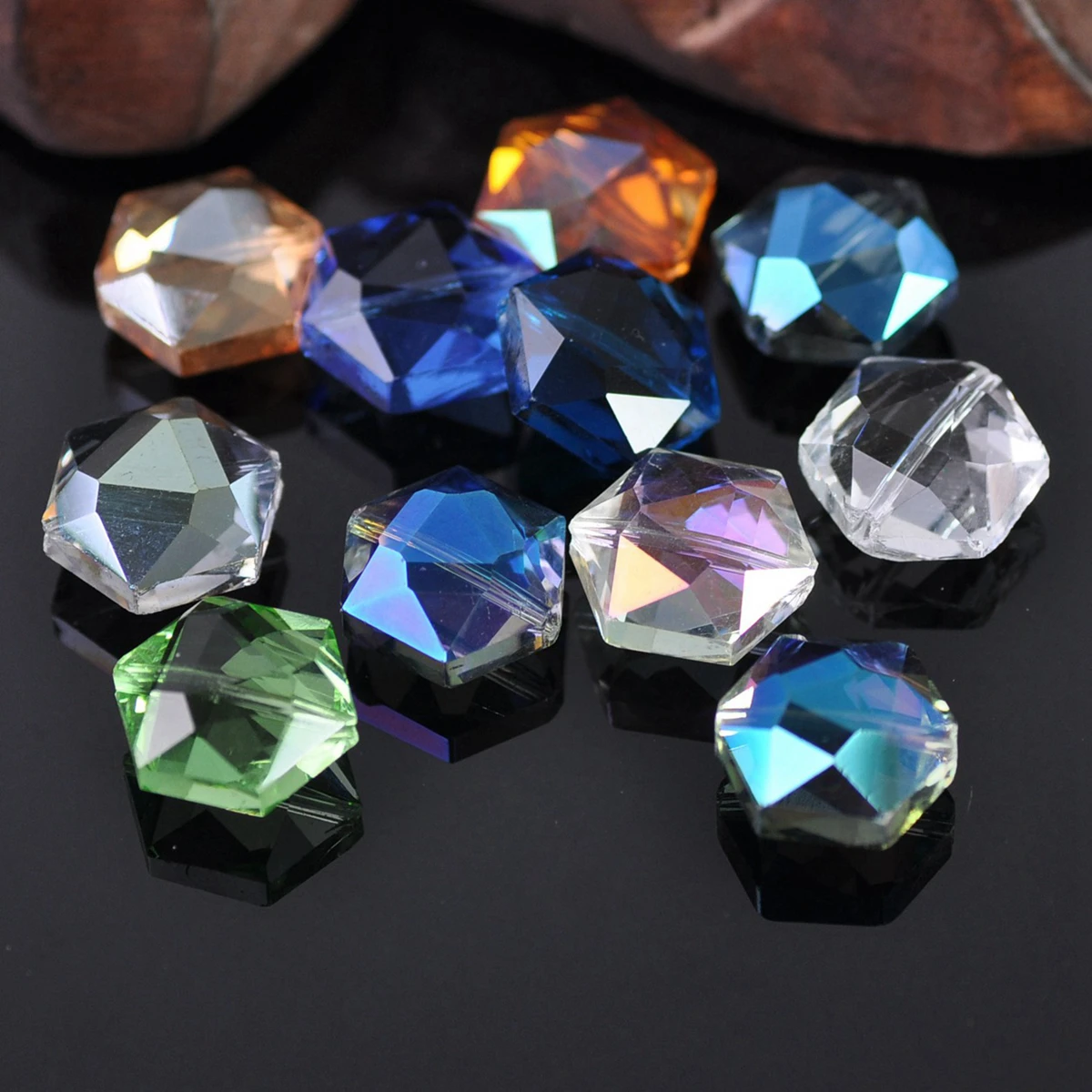 12mm 16mm 20mm 22mm Loose Hexagon Faceted Crystal Glass Crafts Beads For Jewelry Making DIY