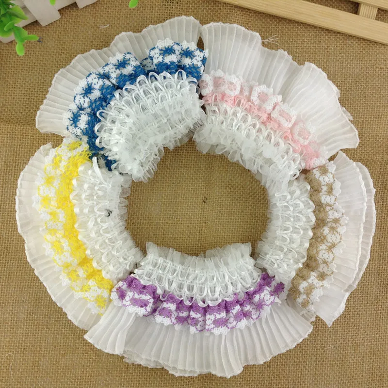 Цветной эластичный плиссированный шифоновый кружевной стиль колледжа, женская детская одежда «сделай сам», манжеты с рюшами, пышная юбка, шитье, декоративная ткань Цветной эластичный плиссированный шифоновый кружевной стиль колледжа, женская детская одежда «сделай сам», манжеты с рюшами, пышная юбка, шитье, декоративная ткань