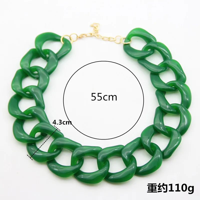 Vintage Long Chain Collar Necklace Big Resin Green Chunky Chain Necklace For Women Fashion Necklaces Jewelry Pendants Bijoux