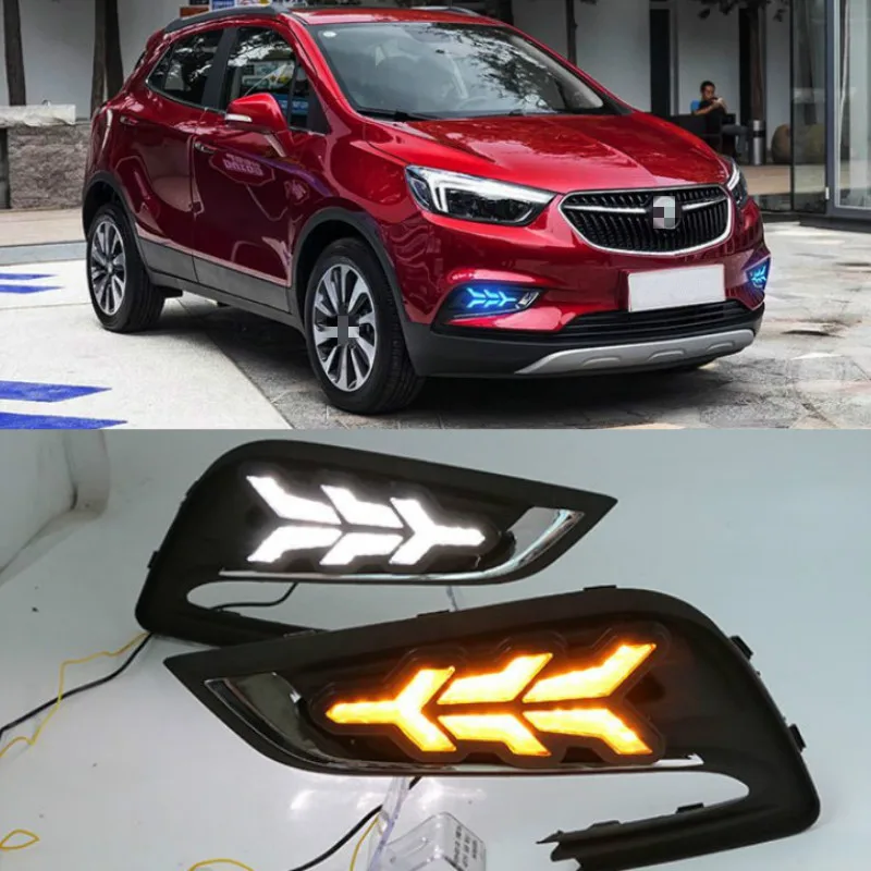 LED DRL daytime running light for Buick encore 2016-2018 with Dynamic moving yellow turn signal and blue night light