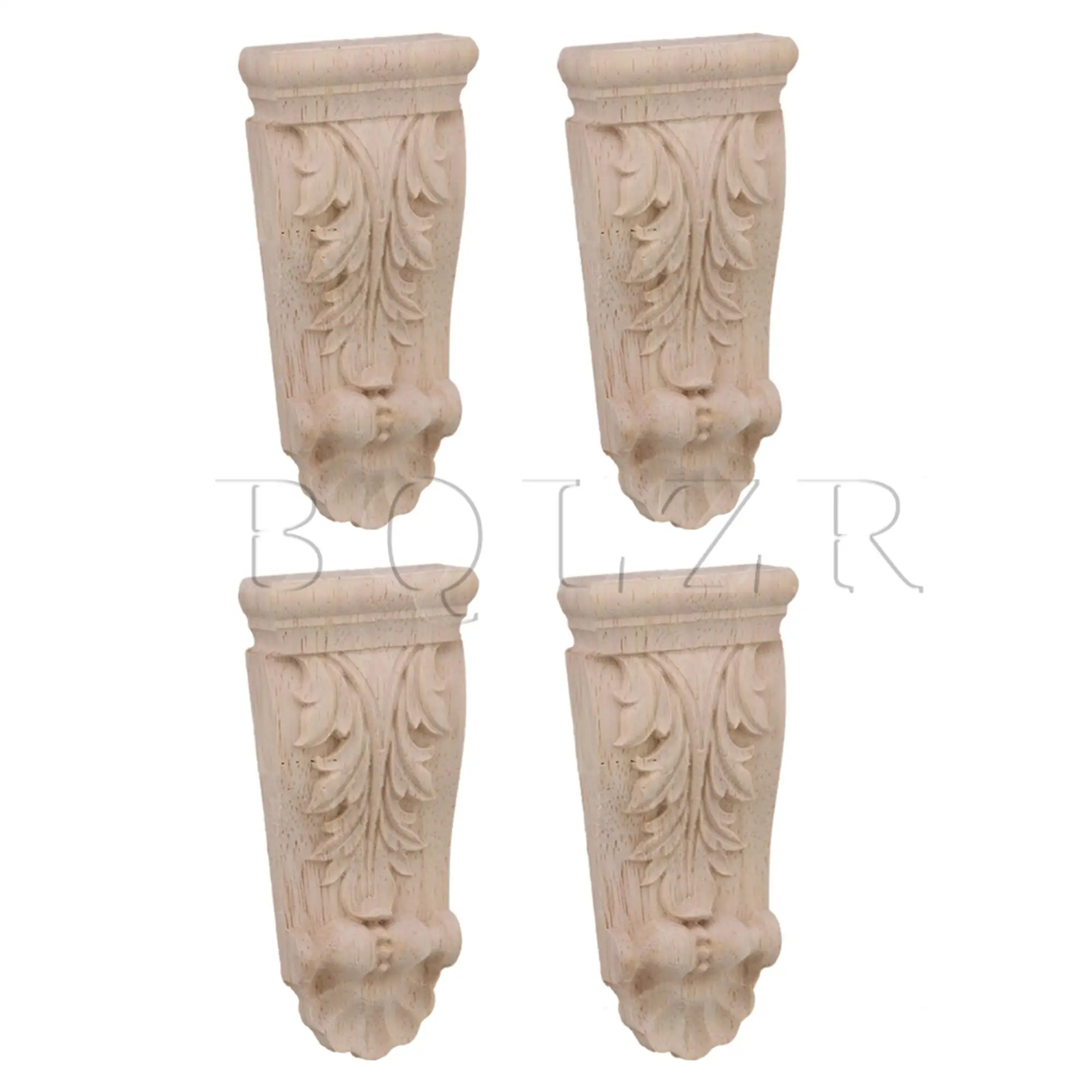 

BQLZR 10x5x1.7cm European Style Furniture Wood Carved Onlay Craft for Home Pack of 4