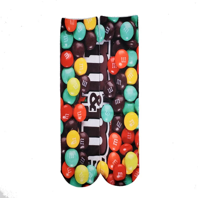 Candy 3D Printing Socks Men Women Cycling Travel Knee High Socks Novelty Design Happy Funny Candy Color Unisex Cotton Socks Gift