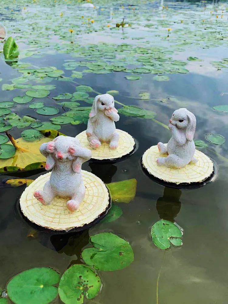 

Pastoral Simulation Floating Rabbits Resin Ornaments Garden Pool Furnishings Decoration Water Surface Landscape Sculpture Crafts