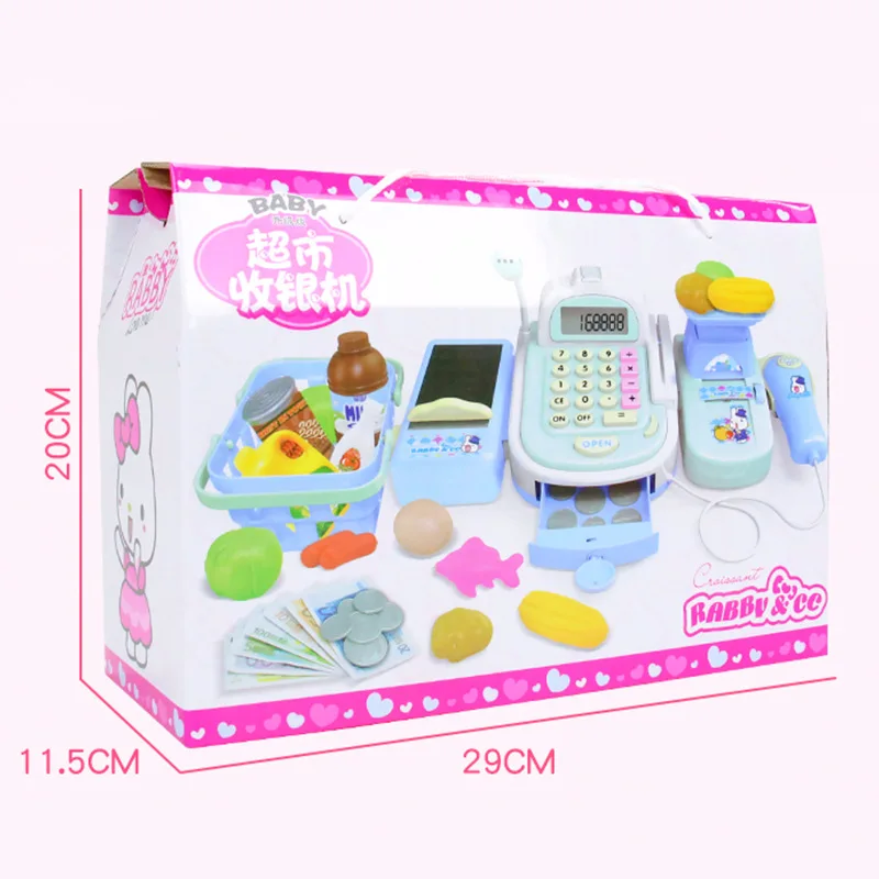 Mini Supermercado Cash Register Toy, Electronic Pretend Play, Caixa registradora de plástico, Kit de máquina registradora, 46 Pcs/Lot