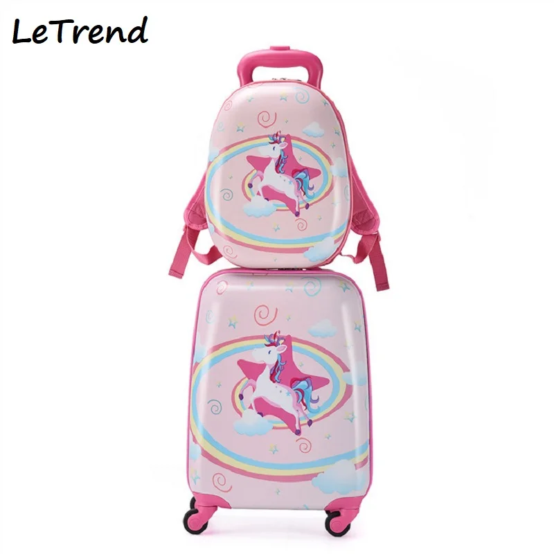 LeTrend-Ensemble de valises à roulettes de dessin animé mignon pour enfants, bagage à roulettes, chariot Spinner, sac de voyage pour enfants, cabine