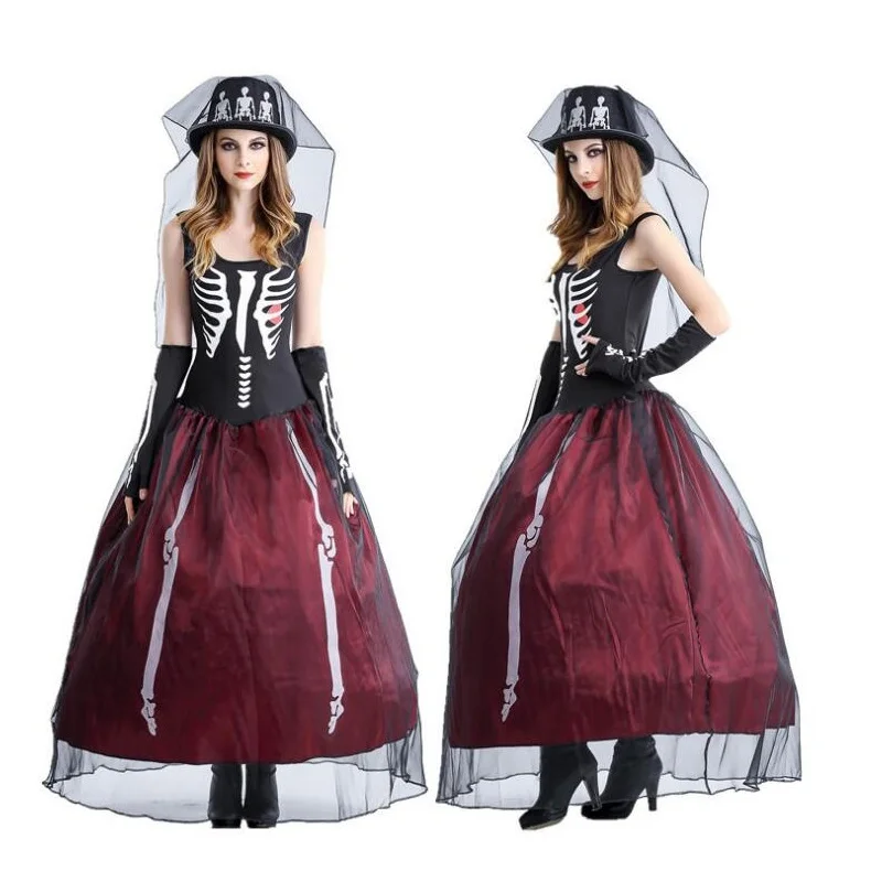 Women Vampire Witch Costumes Sexy Witch Halloween Costume Masquerade Adult Skeleton Fancy Dress for Women