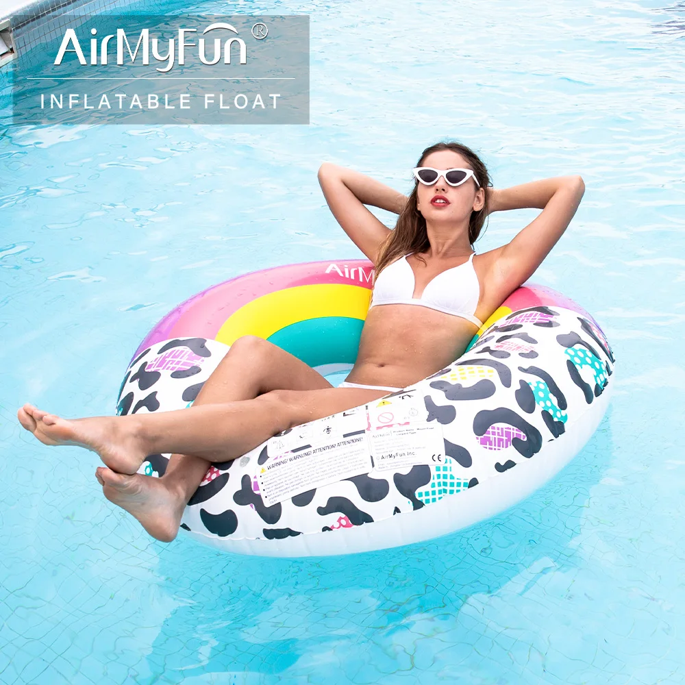 Airmyfun Opblaasbare Regenboog Luipaard Giant Pool Float, Zwemmen Ring Zwembad Float Opblaasbare Vlotten, Water Vlotten Opblaasbare Binnenband