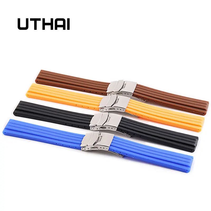 UTHAI Z21 18mm 20mm 22mm 24mm Watchbands Silicone Soft Rubber Strap Waterproof Sports Tire Pattern