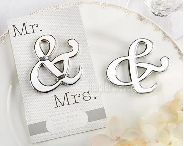 

50Pcs Wholesale "Mr. and Mrs." Ampersand Bottle Opener Favor for Party Supplies Silver Wedding Gift for Guest Free Shipping