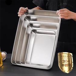 Stainless Steel Rectangular Food Storage Tray Baking Pans Deep Plates Container Kitchen Organizer