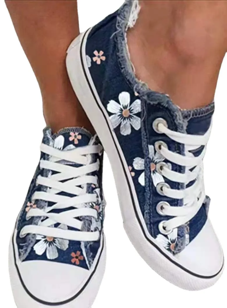 Scarpe da ginnastica floreali da donna 2021 per tutte le stagioni classiche retrò da donna in tessuto denim con lacci scarpe di tela casual