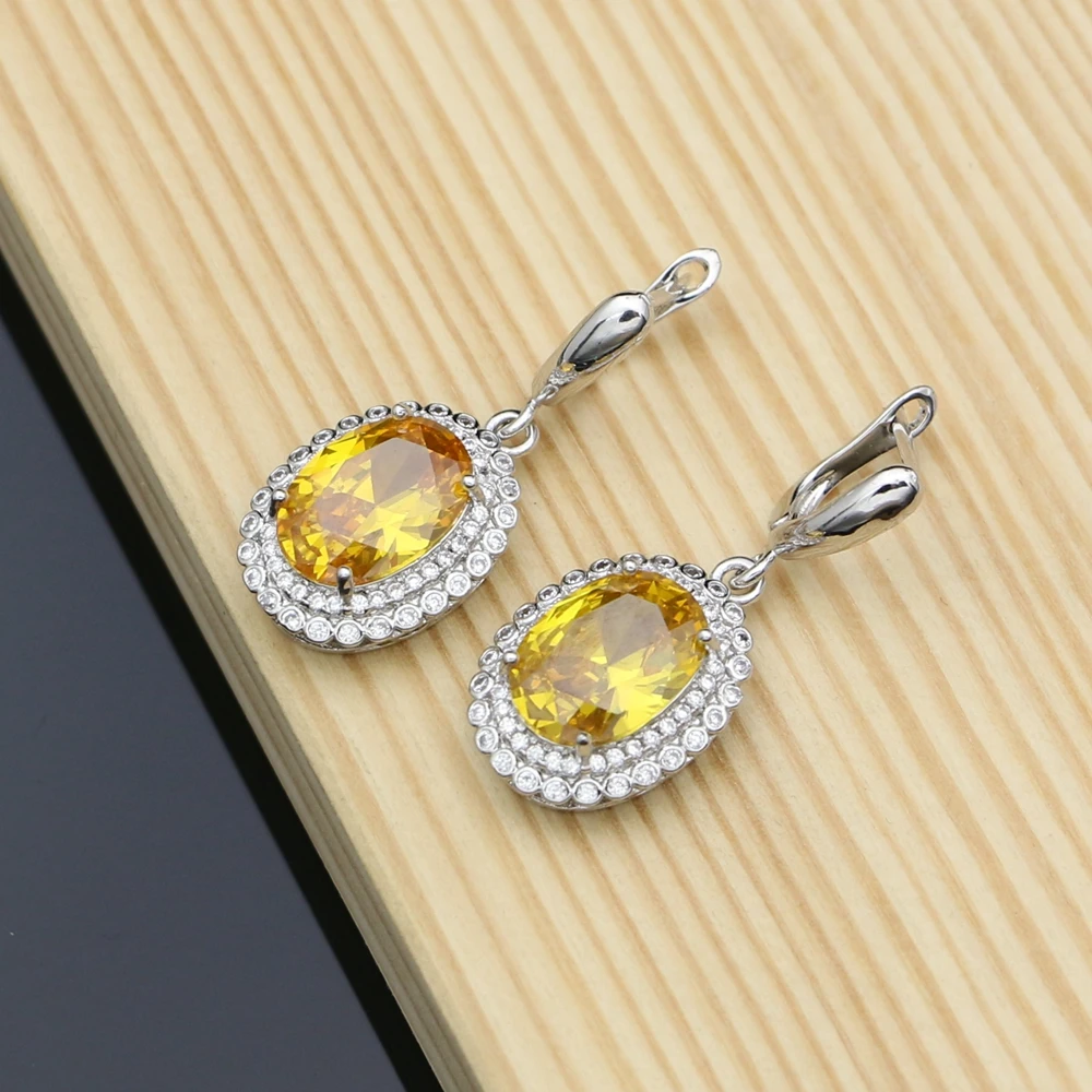 Earrings with Stone 925 Silver Yellow Cubic Zirconia Bridal Dangle Jewelry Charm Earrings Set for Women Dropshipping
