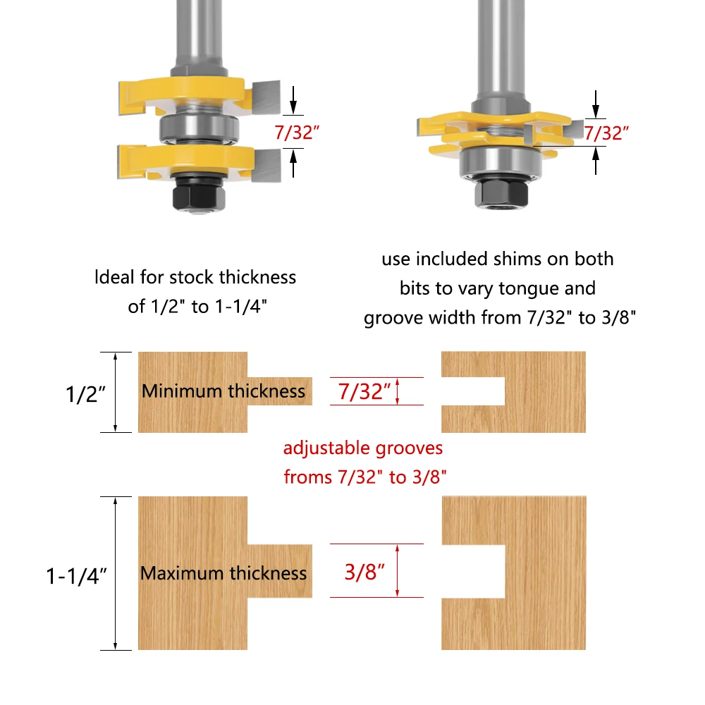 Imagem -06 - tipo Ajustável Haste Tenon Cutter Wood Bit t tipo Groove e Tongue Router Fresa para Carpintaria 12 mm Pol Pcs por Conjunto t
