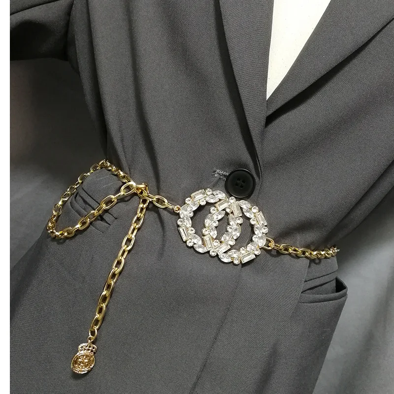 

New Belt for Woman Rhinestone Waist Chain Luxury Fashion Dress Metal Belt Autumn and Winter Decorative Coat Belt Cinturon