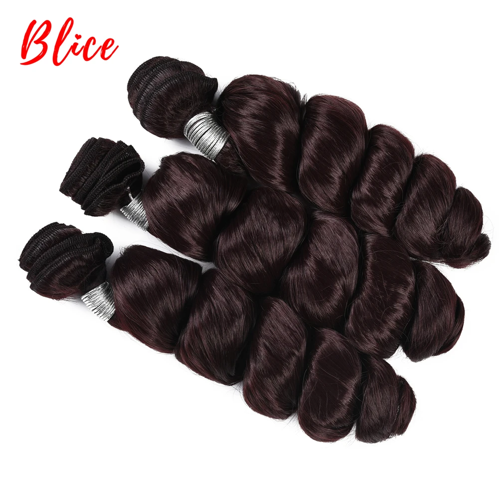 Blice 3pcs/Lot Synthetic Loose Wave Weaving With Double Weft Curly Hair Extensions Wine-Red Color Hair Bundles For Women 18\