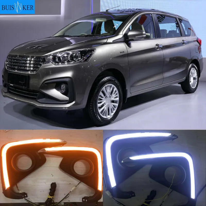 

2Pcs For Suzuki Ertiga 2018 2019 DRL Fog Lamp Cover Headlamp Yellow turn signal LED Daytime Running Light