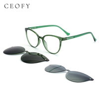 Ceofy Women Glasses Frame Magnetic Polarized Clips On Sunglasses Optical Myopia Eyeglasses Prescription Eyewear Green 69940