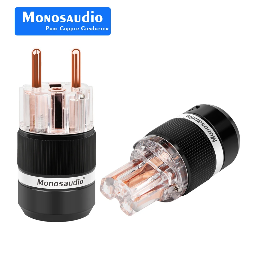 

Monosaudio E101/F101 Transparent 99.998% Pure Copper EUR Schuko Hifi audio Power Cord Cable Power Plug IEC Female Connector