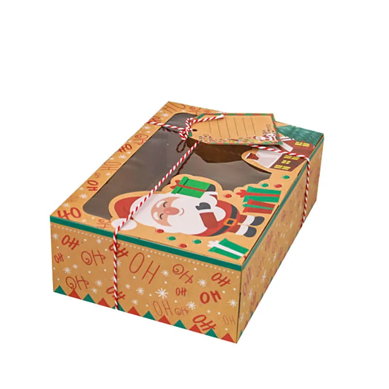 12Pcs/Pack Christmas Cookie Boxes Bakery Gift Boxes European Kraft Paper Box Kraft Paper Large XMAS Candy Box 2021 Navidad