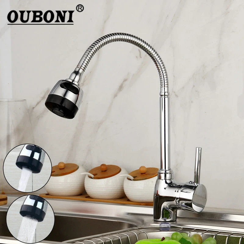 

OUBONI Modern Swivel Kitchen Faucet Chrome Polish Mixer Tap Rotated Stream Stainless Steel Tap Kitchen Mixer Tap Faucet