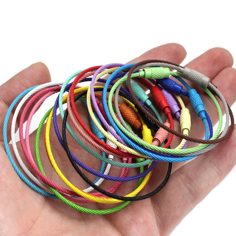 10-20pcs/lot Stainless Steel Wire Keychain Ring Key Keyring Circle Rope Cable Loop Outdoor Camp Luggage Tag Screw Lock Gadget