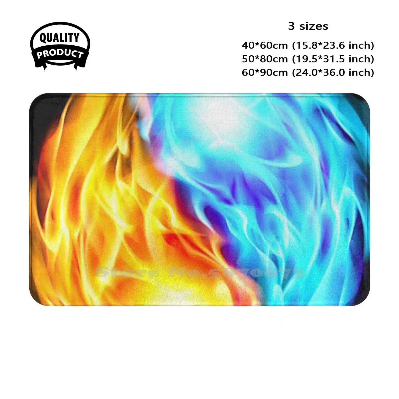 Fire Flame Heart Light Spirituality , Fire And Ice Soft Cushion Home Carpet Door Mat Car Rug The Eight Trigrams Blue And Orange