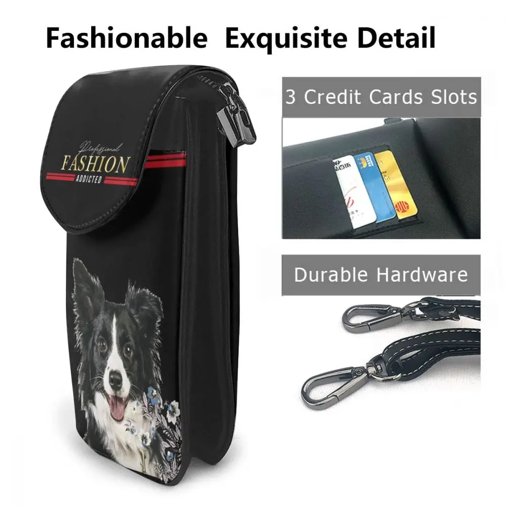 New Women's Bag Mini Letter Shoulder Bag Border Collie Dog Print Wild Fashion Small Mobile Phone Bag Personality Crossbody Purse