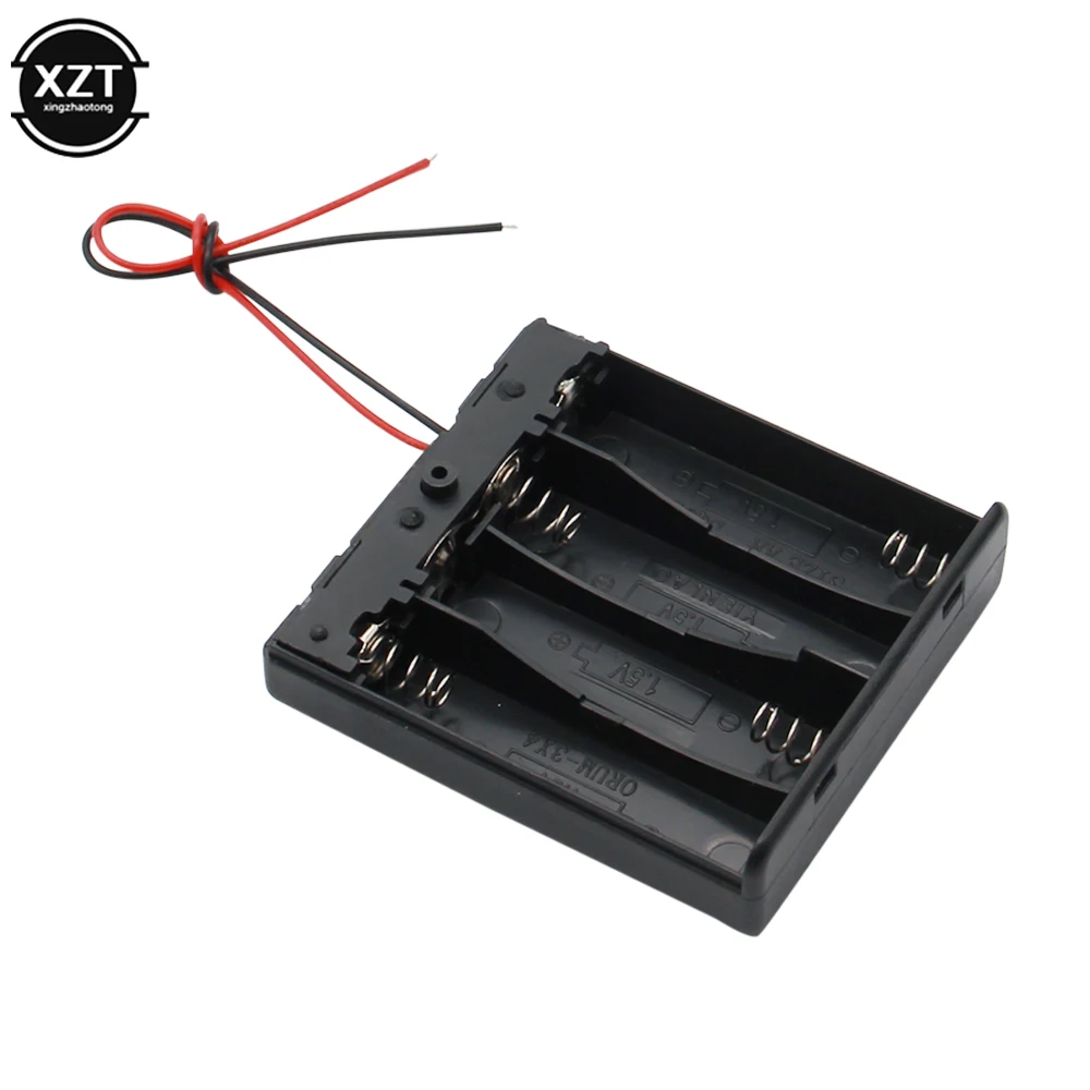 Black Plastic AA Size Power Battery Storage Case Box Holder Leads With 2 3 4 Slots AA Battery Holder With OFF / ON Switch