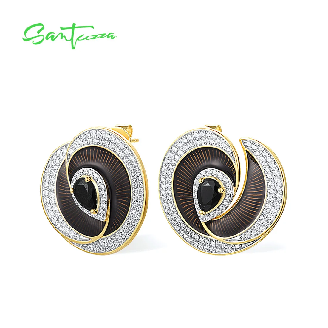 

SANTUZZA серьги-гвоздики из чистого серебра 925 пробы для женщин, черная шпинель, белый кубический цирконий, уникальные ювелирные изделия, эмаль ручной работы