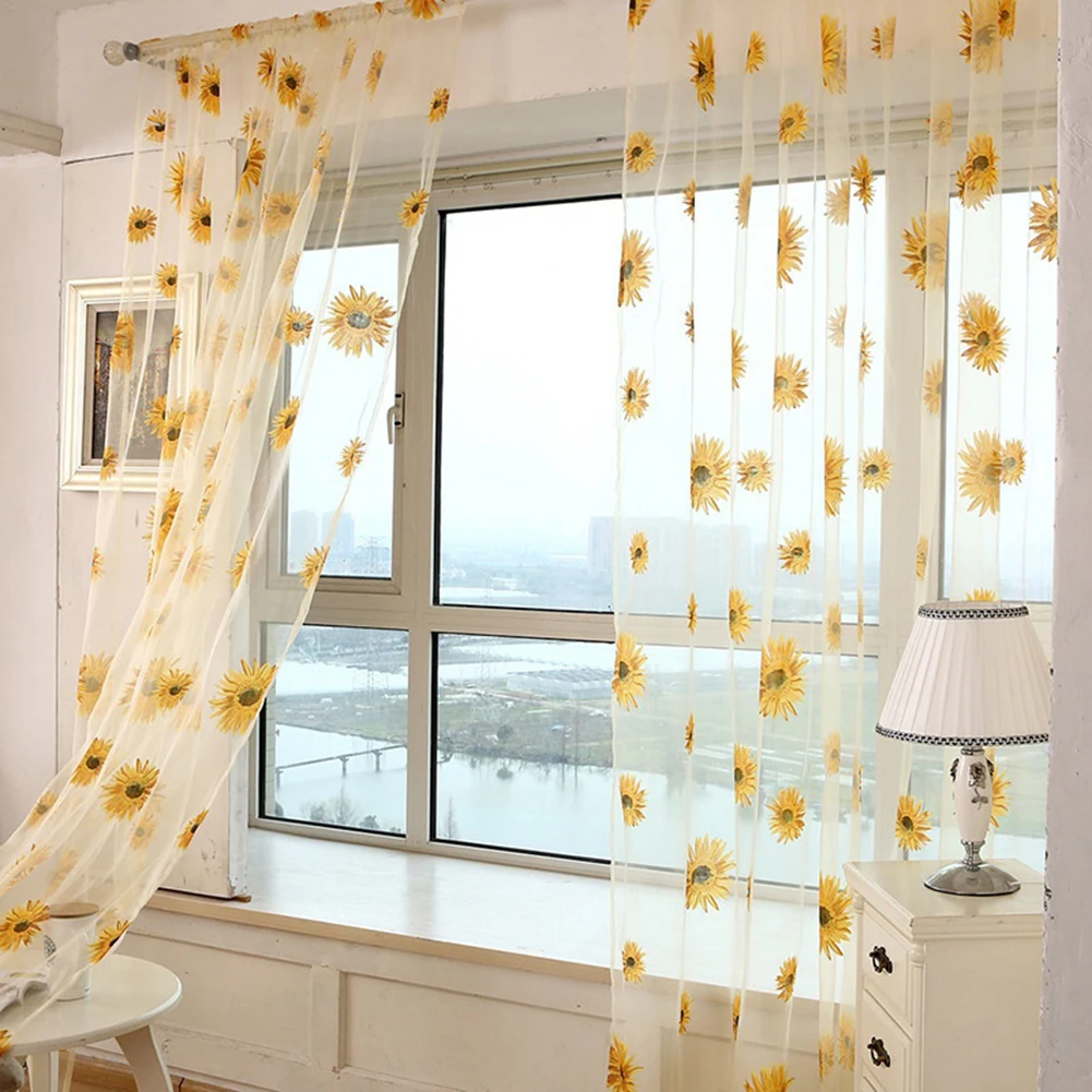 Sunflower Sheer Tulle Window Curtain Valance Door Room Divider Drape Decoration