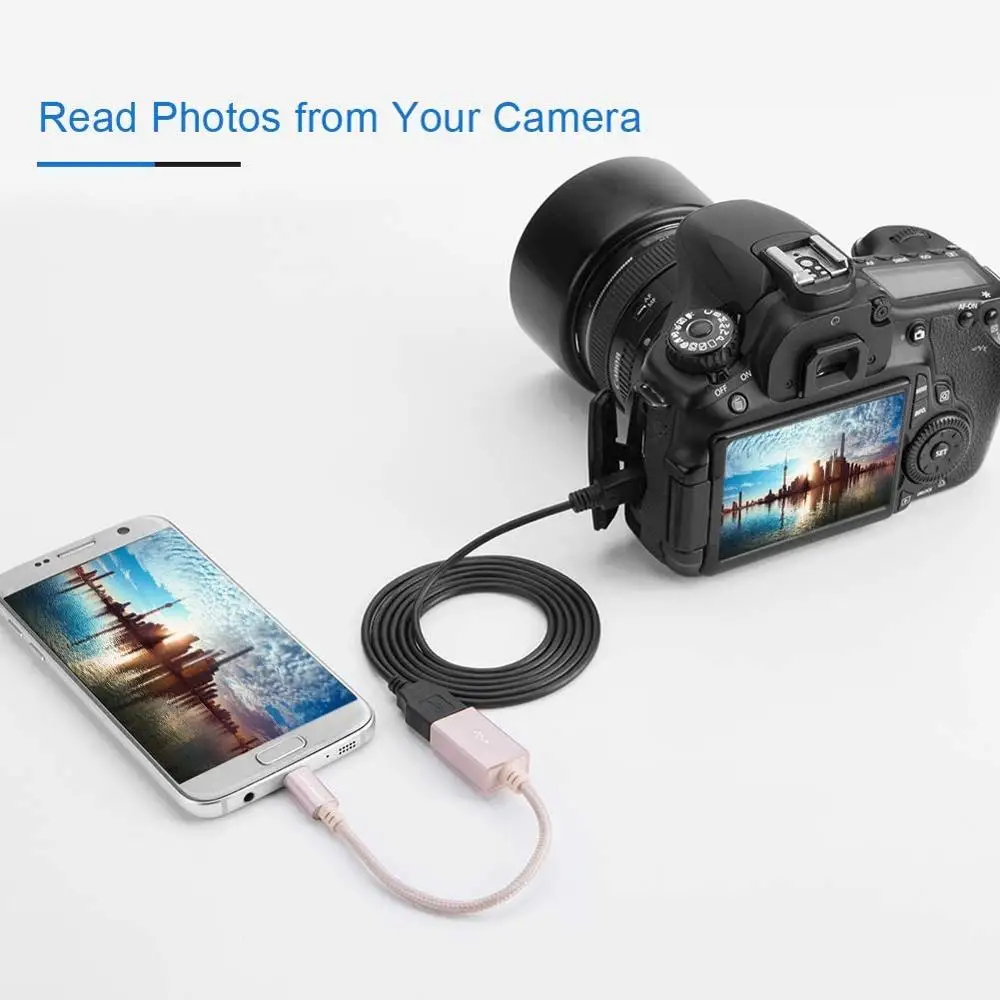 Cabo micro usb 2.0 otg trançado, adaptador micro usb macho para usb fêmea, compatível com samsung s7, flash drive, mouse